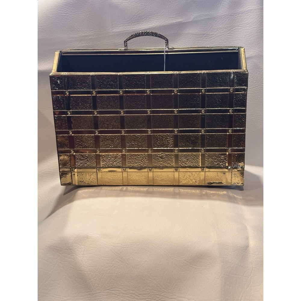 Vintage Magazine Rack Brass Metal Gold Tone Mid Century